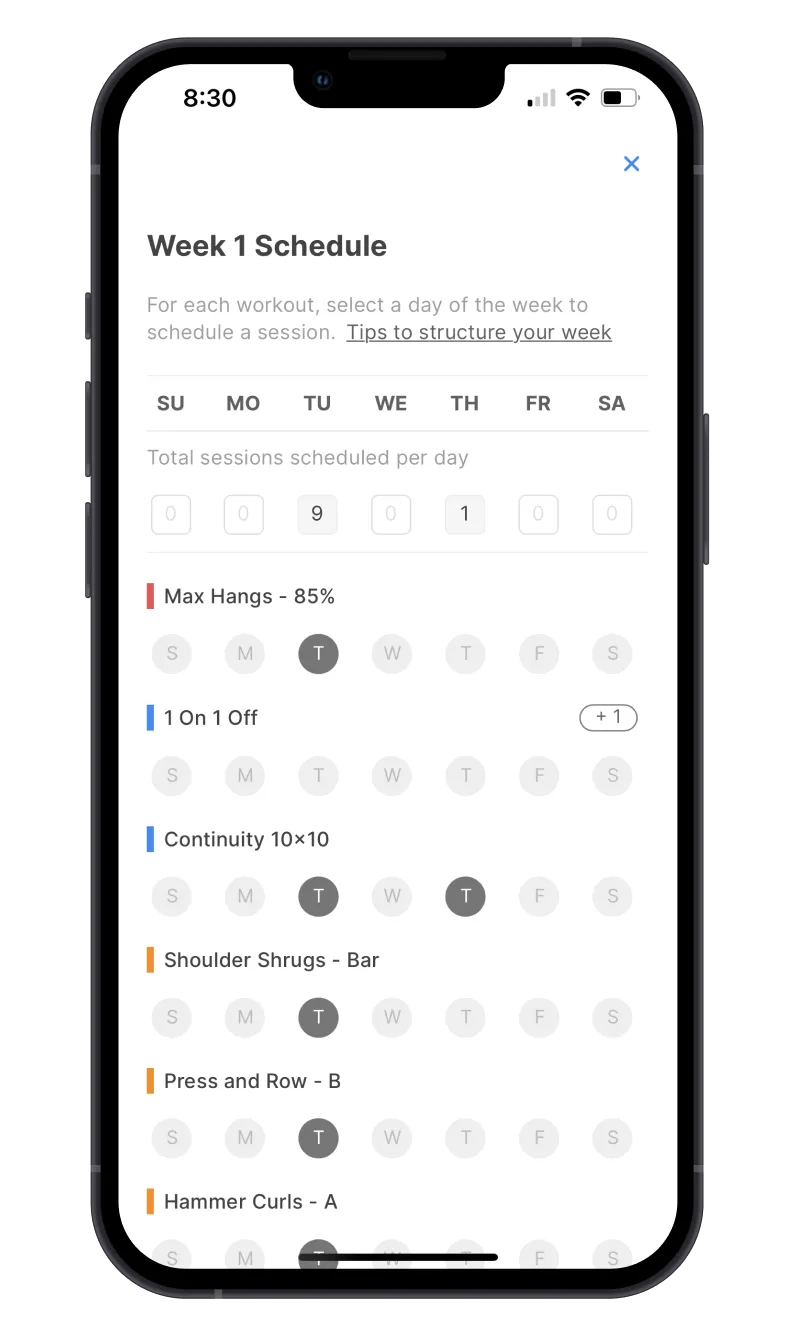 Training plan scheduling in Crimpd+