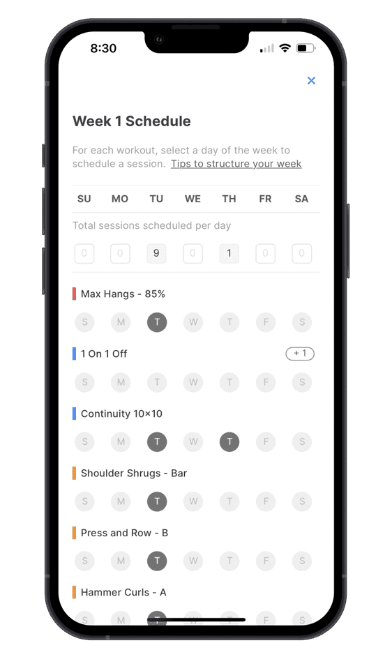 Training Plan scheduler in mobile app