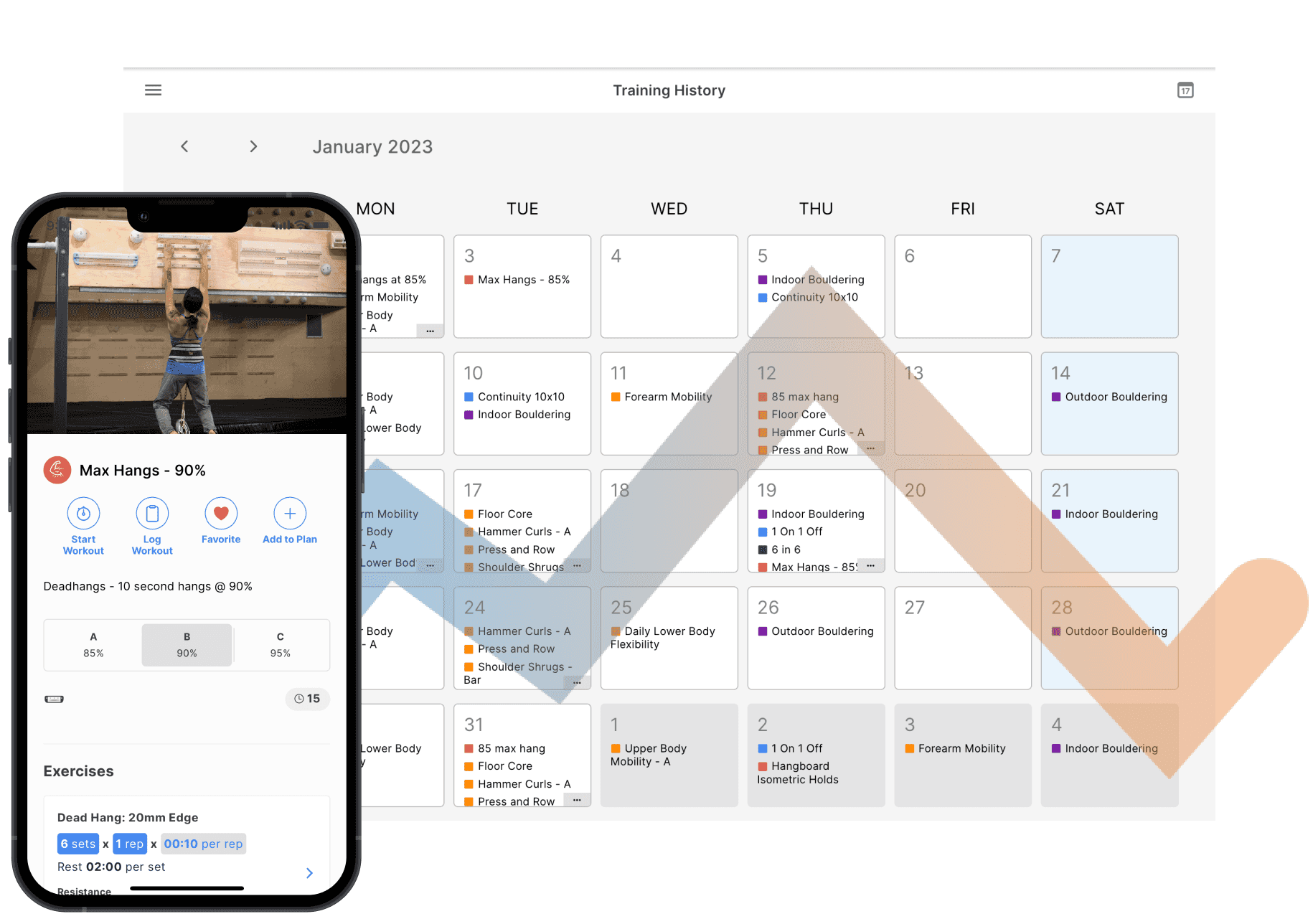 training history calendar and mobile app timer